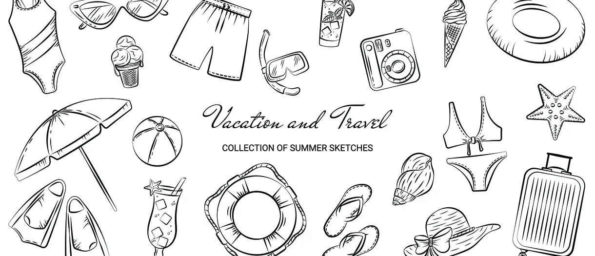 Collectie van zomer benodigdheden.