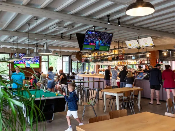 Sport kijken bij de bar op Roan camping hu Norcenni Girasole village.