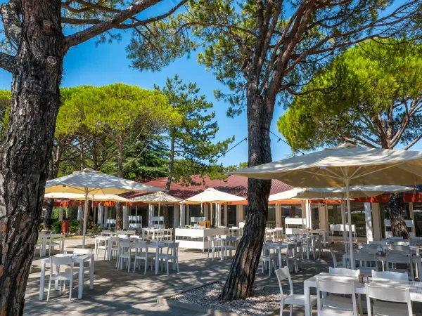 Terras met schaduw op Roan camping Marina Julia Camping Village.