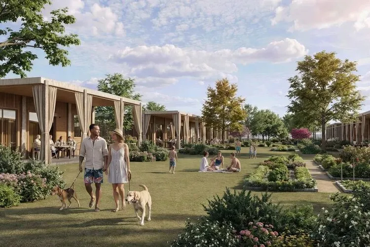 Sfeerbeeld van een accommodatie straatje op Roan camping hu Eraclea Mare.
