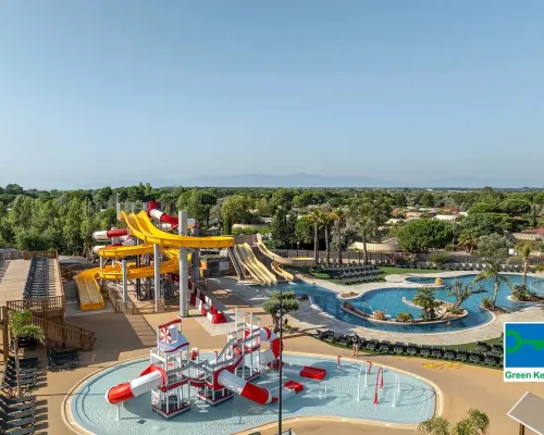 Overzicht waterpark Roan camping Les Dunes.