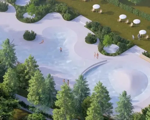 Impressiebeeld van het gloednieuwe zwembad op camping Lido Verbano.